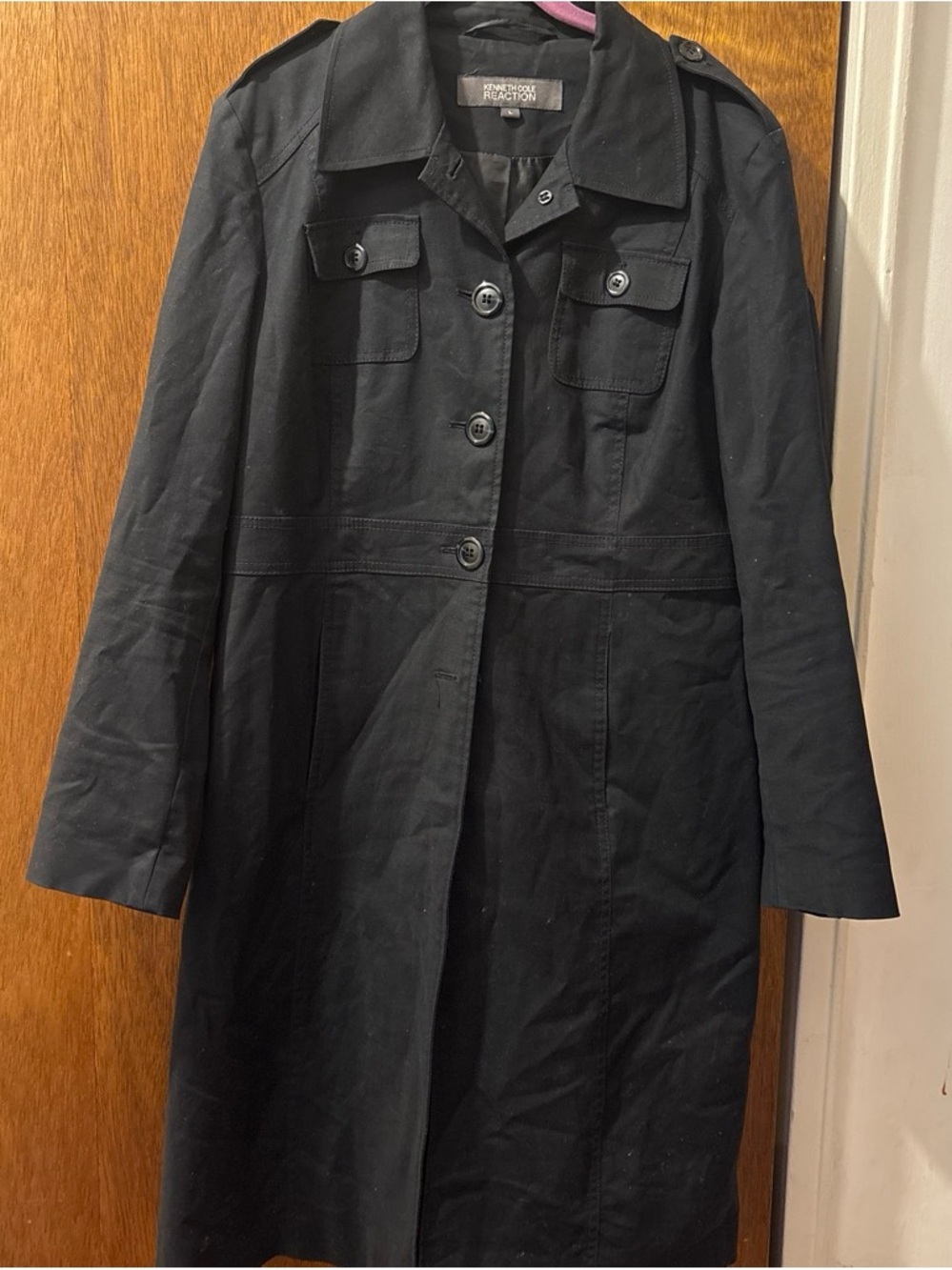 Kenneth Cole Reaction Black Single-Breasted Trench Coat